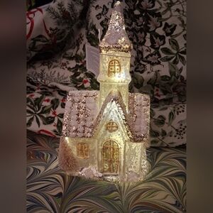Glittering Holiday Village Church Decoration Lights-Up
